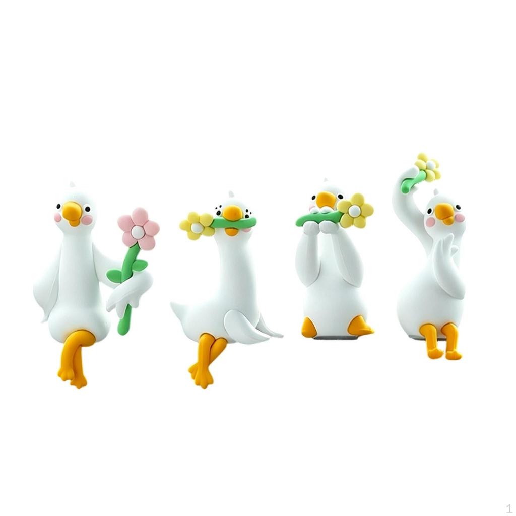 4 Pieces Mini Goose Figurine Set Cute Decorative Miniature Figure for Drivers,