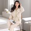 Autumn and winter pajamas women's coral fleece fleece warm simple casual carved flannel outerwear loungewear suit winter