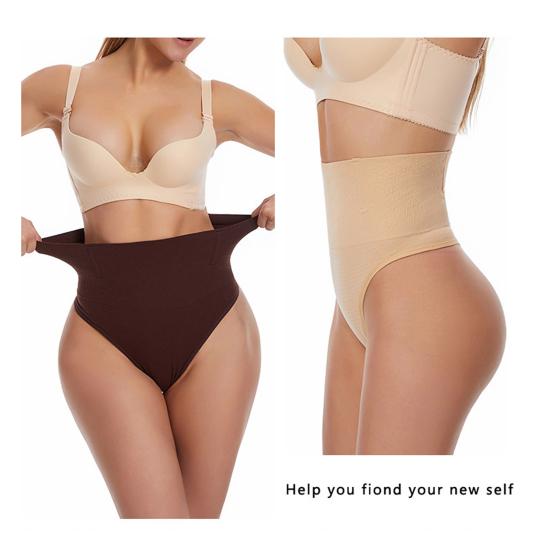 Women's High Waisted Thong Seamless No Show Tummy Control Underwear Sexy Breathable Body Shaper Panties