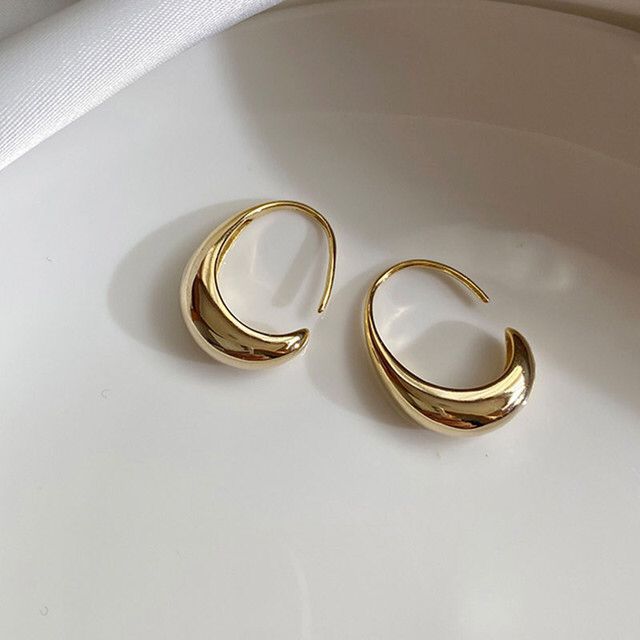 Silver Geometric C Shape Stud Earrings for Women French Trendy Gold Plated Prevent Allergy Earring Party Jewelry