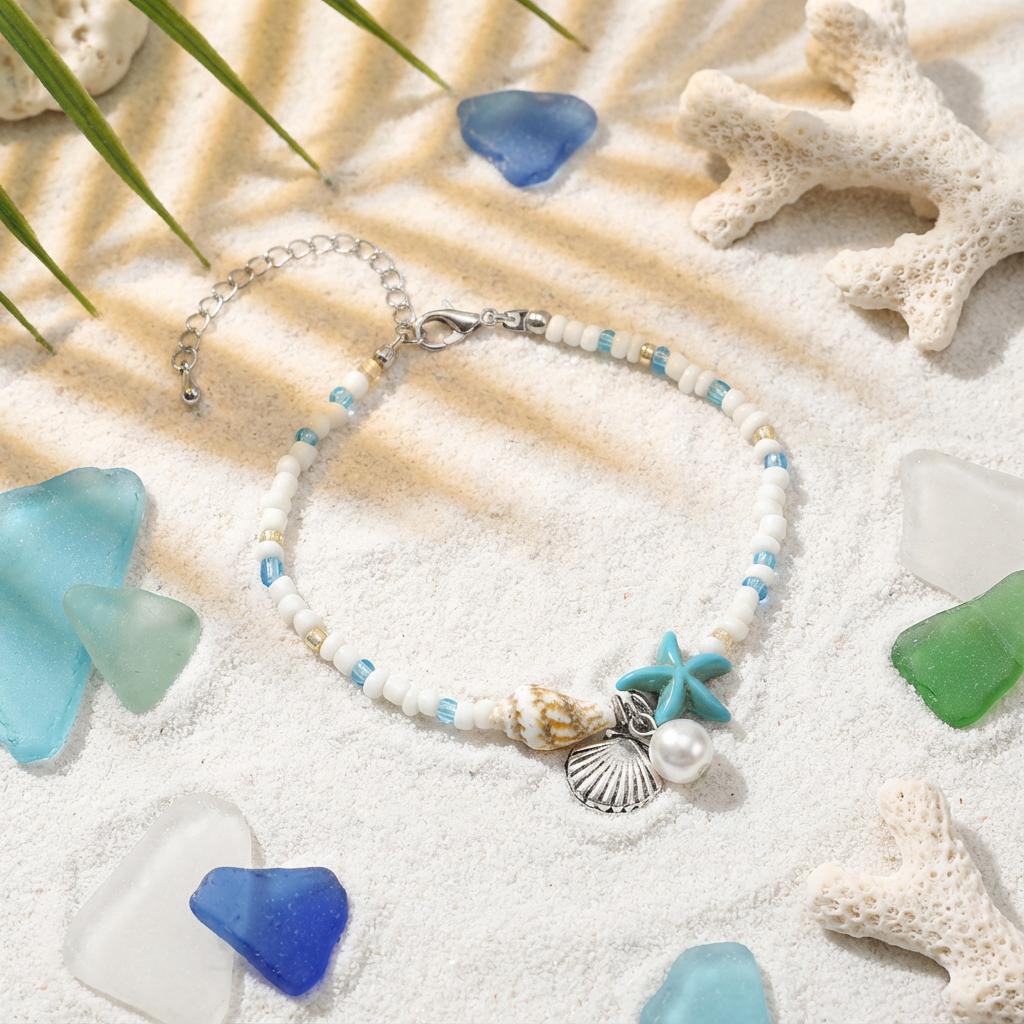 Bohemian Starfish Shell Beaded Bracelet For Women Girls Handmade Rice Beads Conch Bracelets Summer Beach Vacation Party Jewelry