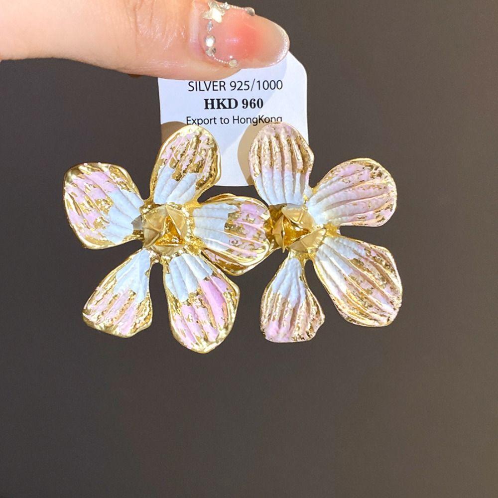 Sweet Oil Drop Flower Ear Studs Baroque Korean Style Earrings Enamel Flower Earrings  Jewelry