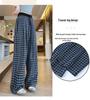 Retro Blue Plaid Wide-Leg Pants - Spring/Summer 2026 Collection, Lazy Style, Drapey Straight-Leg Casual Pants