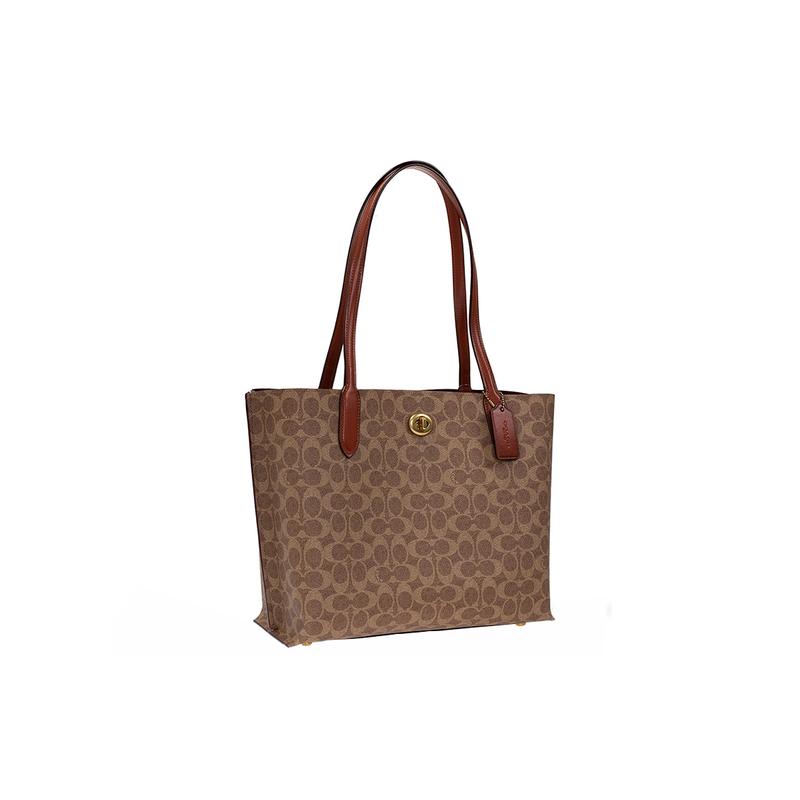 COACH Willow 34 presbyopia large capacity coated canvas and calfskin Tote bag Tote bag shopping bag hand-held shoulder bag large size women's brown