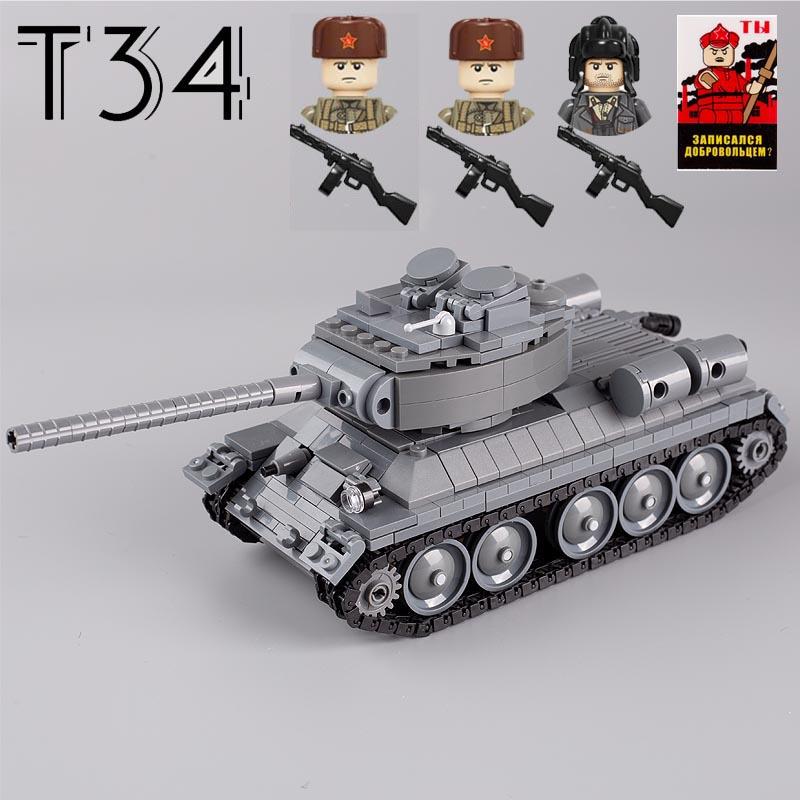 WW2 Military Soviet T34 Battle Tank Building Blocks Soldier Figures Army Weapons Guns PPSH Rifle Parts Mini Bricks DIY Kids Toys
