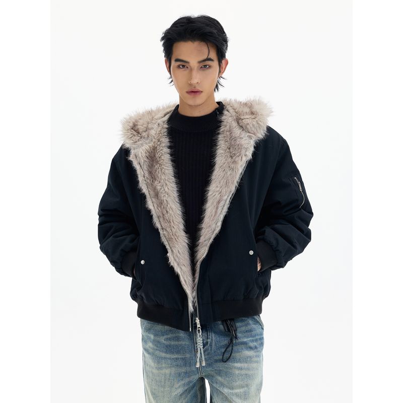 Kisko Winter Trendy Brand Reversible Flight Cotton Jacket for Men and Women with a Sense of Design, Warm and Thick Hooded Coat