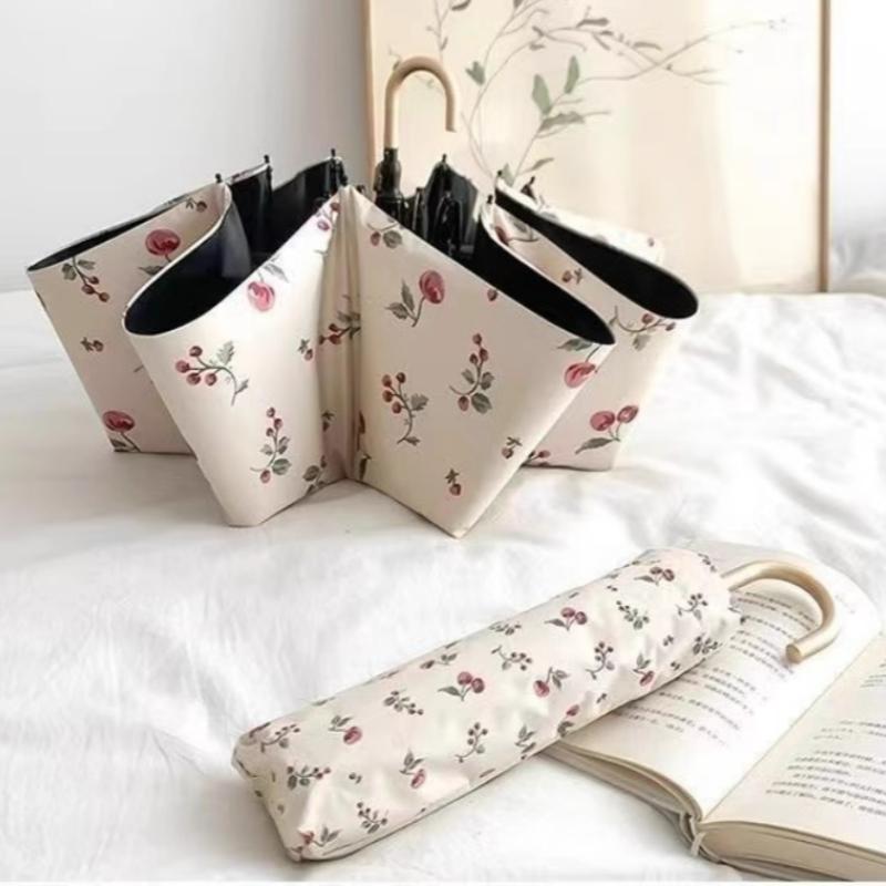 

Изогнутый зонт 3 сложения Солнечный Дождевой Двойного назначения Изогнутая ручка Золотой крючок Защита от УФ лучей Складные зонты Женский Зонт от солнца Aluminum&8K вишня