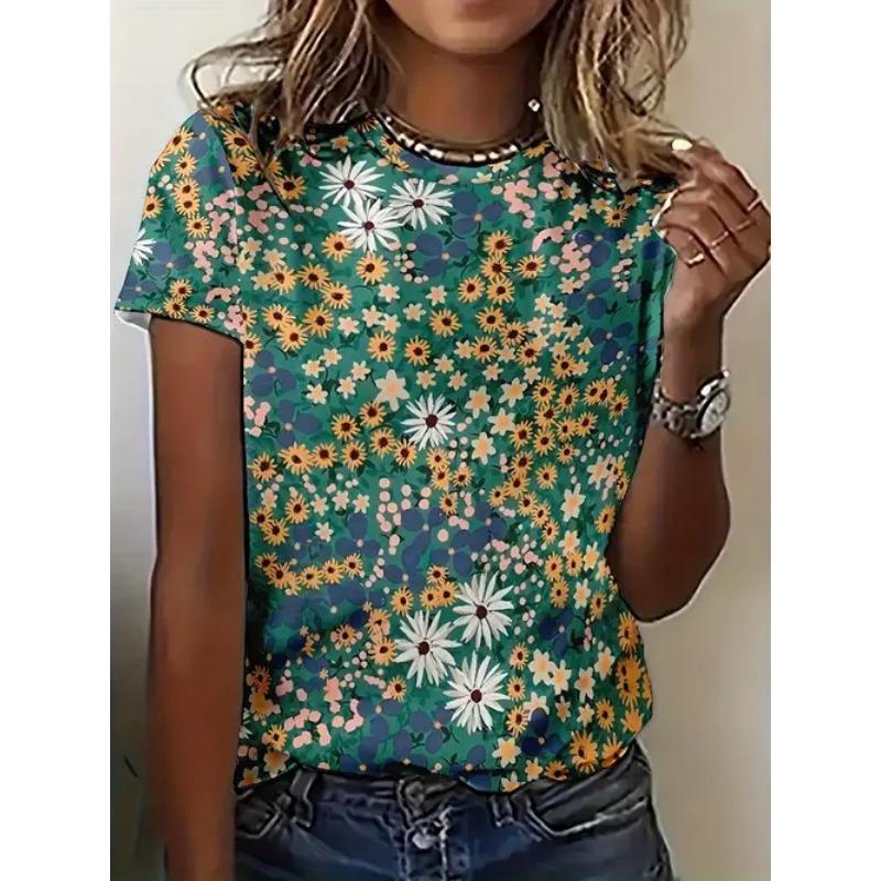 Women's Summer Casual Versatile Design 3D Printed Round Neck Short Sleeved T-shirt