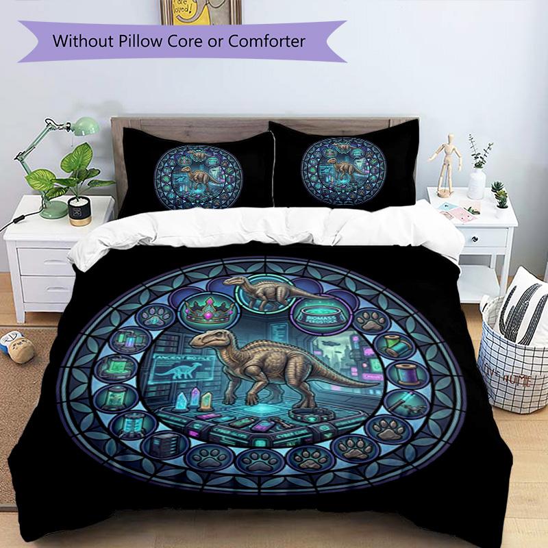 CyberDinosaur Laboratory Pattern Bedding,Quilt Set Quilt Cover Pillowcase Home Birthday Gift (1 * Duvet Cover + 2 * Pillowcase, Without Core)