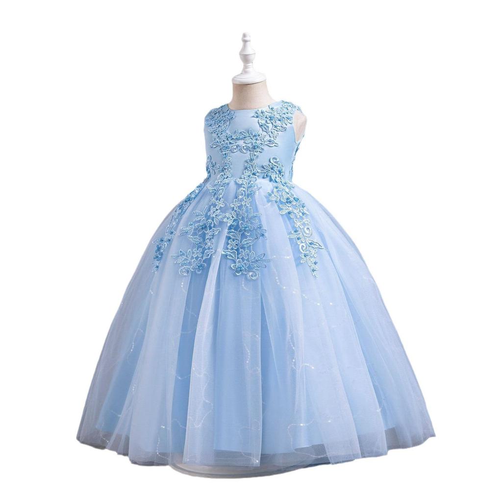 Girls' Sequin Sleeveless Flower Girl Princess Ball Gown Wedding Dress