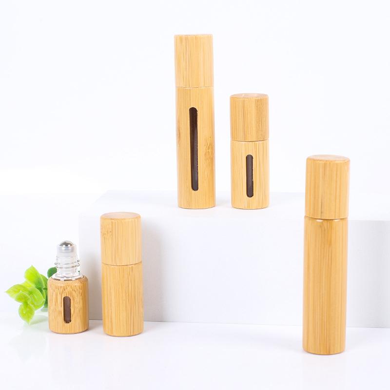 1Pcs Bamboo Roll On Bottle 3/5/10Ml Wood Roller Bottle Essential Oil Lip Gloss Refillable Tube Empty Jar Glass Perfume Bottle