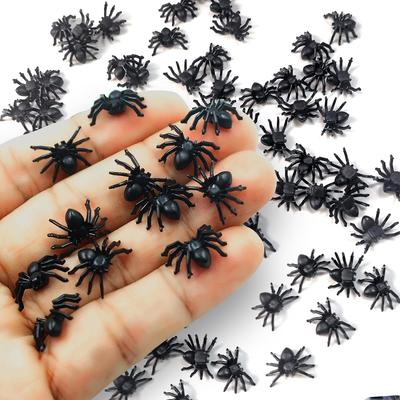 50pcs Halloween Spiders Decorations Small Black Plastic Spiders Haunted House Spider Decoration Simulation Tricky Toy