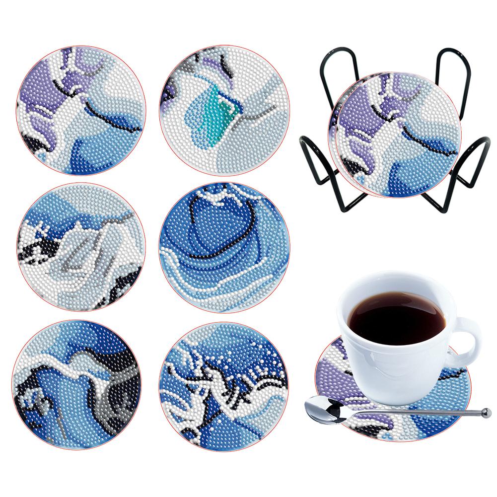 6PCS Diamond Crafts Coasters Fresh Greenery Diamond Painting Coasters Kits Mandara Wooden for Adults Kids Beginner Gift Supplies