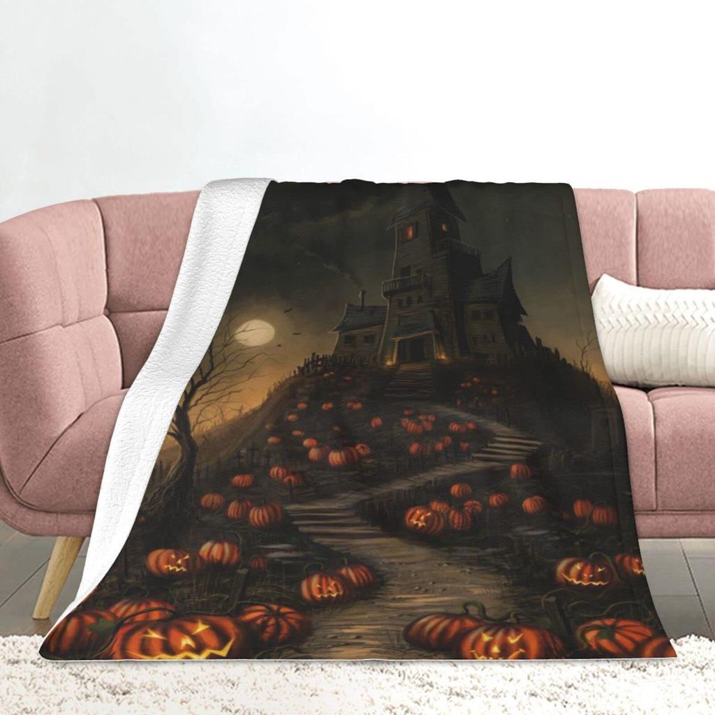 Halloween Ghost Pumpkin Cartoon Digitalprinted Polyester Velvet Flannel Cover Blanket Fleece Soft Sofa Cover Blankets for Beds