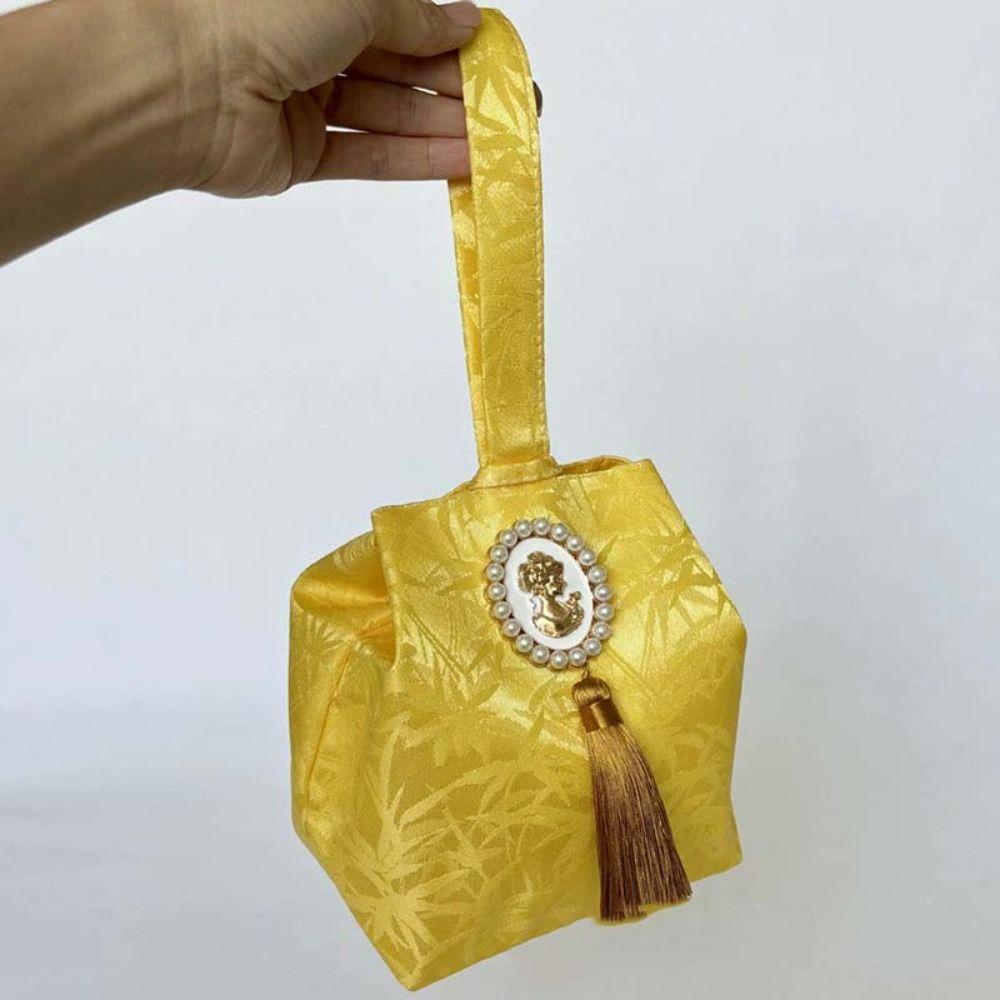 Flower Pendant Chinese Style Handbag Printing Small Item Pouch Tassel Knot Wrist Bag  Banquet