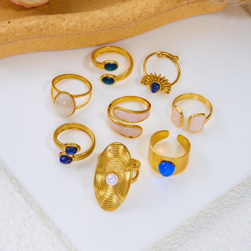 Stainless Steel Gold Plated Ring For Women Natural Stone Obsidian Tiger Eye Stone Stackable Finger Ring Party Minimalist Jewelry