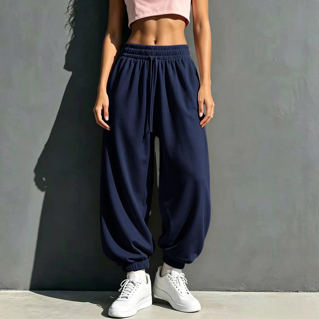 Women's High-Waist Casual Color Sweatpants with Pockets for and Workout