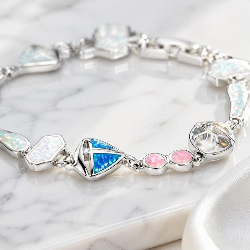 Synthetic Opal Link Bracelet Lab Created Opal Women Jewelry Unique Art Opal Bracelet Daily Jewelry