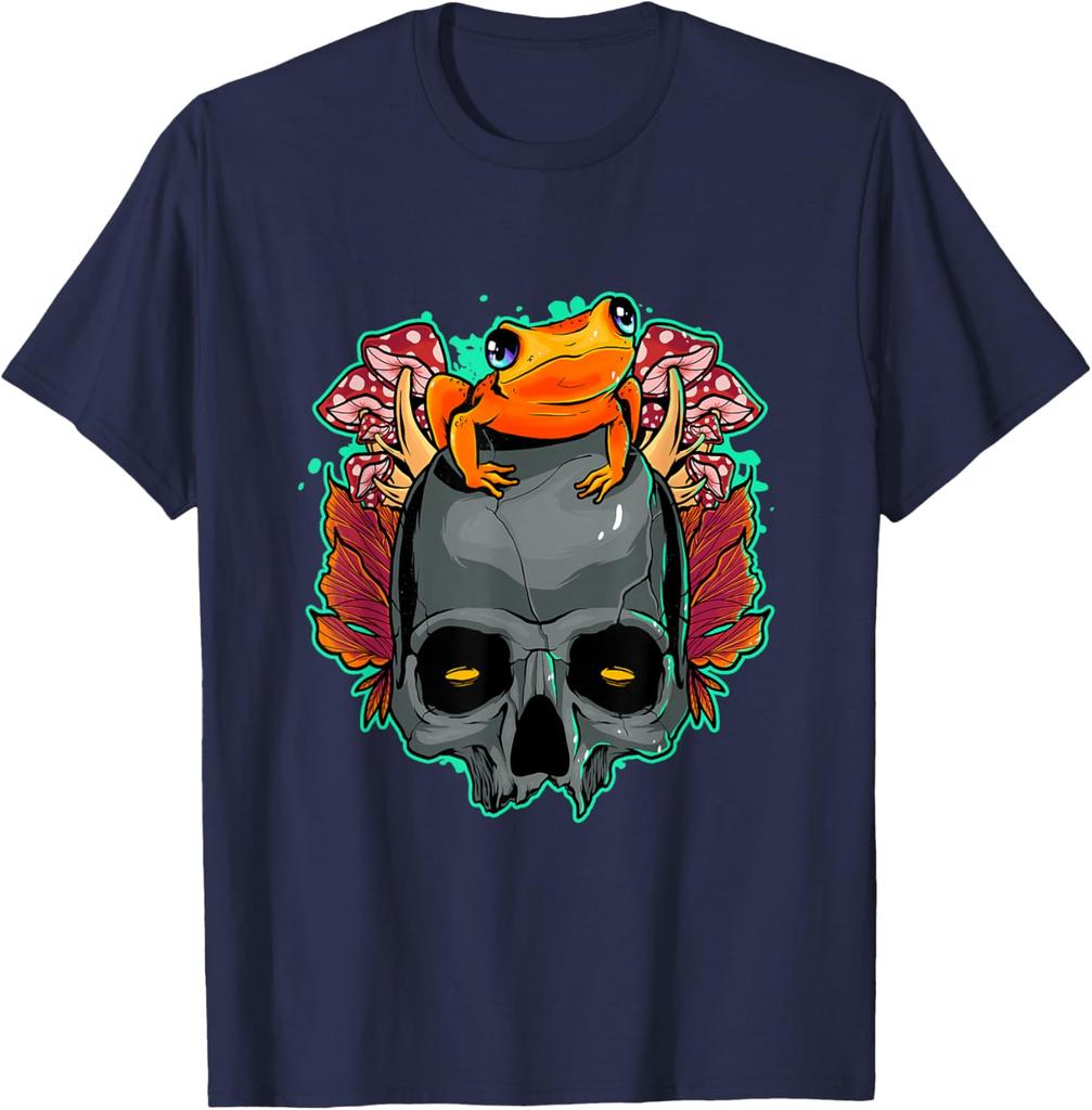 Frog Skull Mushroom Graphic Tee Cottagecore Aesthetic Toad Lover Unisex Casual T-Shirt