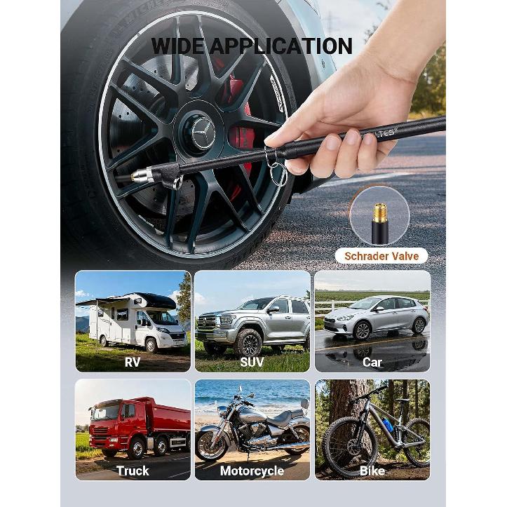 Heavy Duty Tire Pressure Gauge, Straight-On Dual Head Air Pressure Gauge Range 10-150 PSI, Air Gauge & 4 Valve Caps, Semi Truck Tire Gauge For Truck,