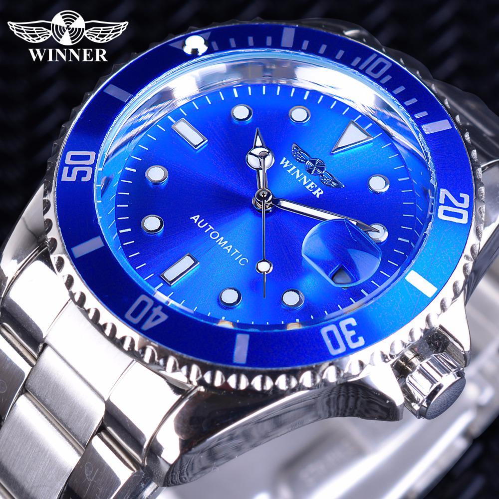Mode Gewinner Top Marke Herren Vollständig Edelstahl Armband Automatisch Mechanisch Mit Leuchtenden Zeigern & Wasserdicht Business Armbanduhren