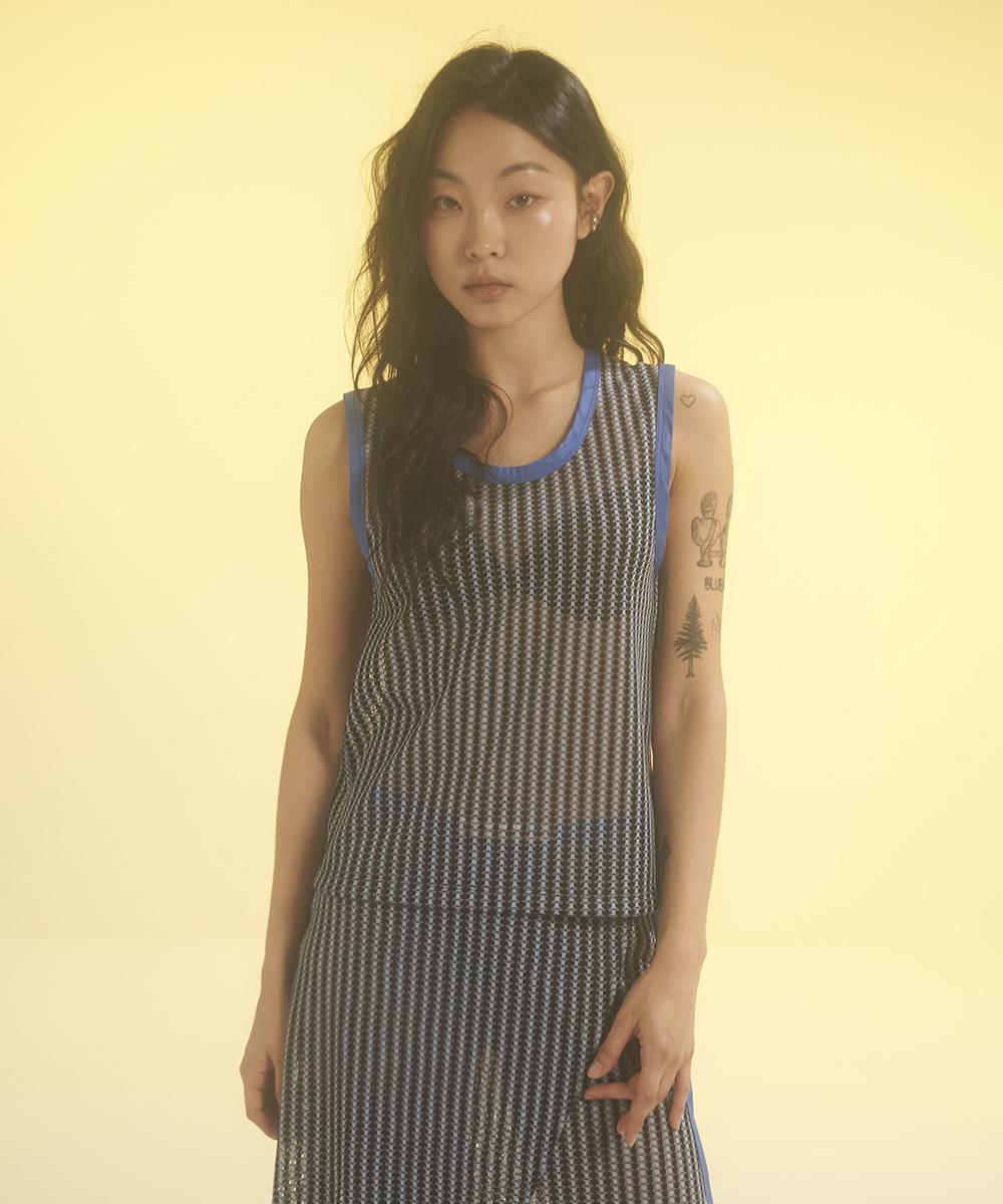 Love Crazy Wild Man Mesh Tank Top Blue Stripe Blue Striped/Free