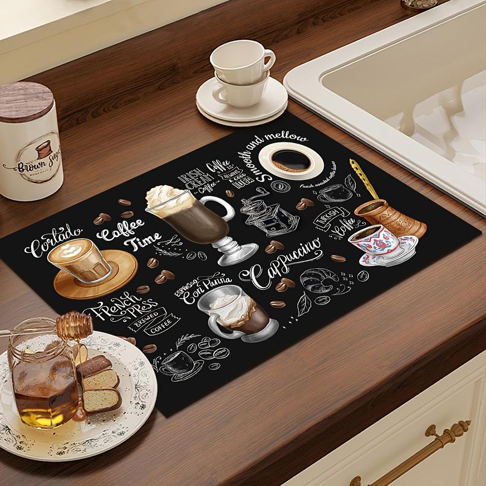 VIKAMA Vintage Coffee Machine Mat Absorbent, Non-Slip Kitchen Worktop Mat Plate and Bowl Coaster Kitchen Accessories