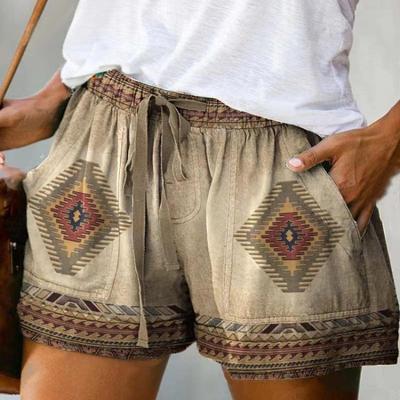 Dames Zomer Trendy Elastische Shorts Tailleband Zweetabsorberend Dun Retro Print Trekkoord Losse Shorts