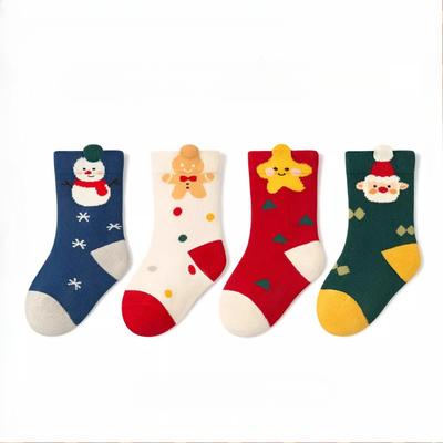 4Pairs Junior In Tube Sock Cartoon Reindeer Christmas Gifts Joyful Red Soft and Comfortable High Elasticity Sock Breatha1-8Years