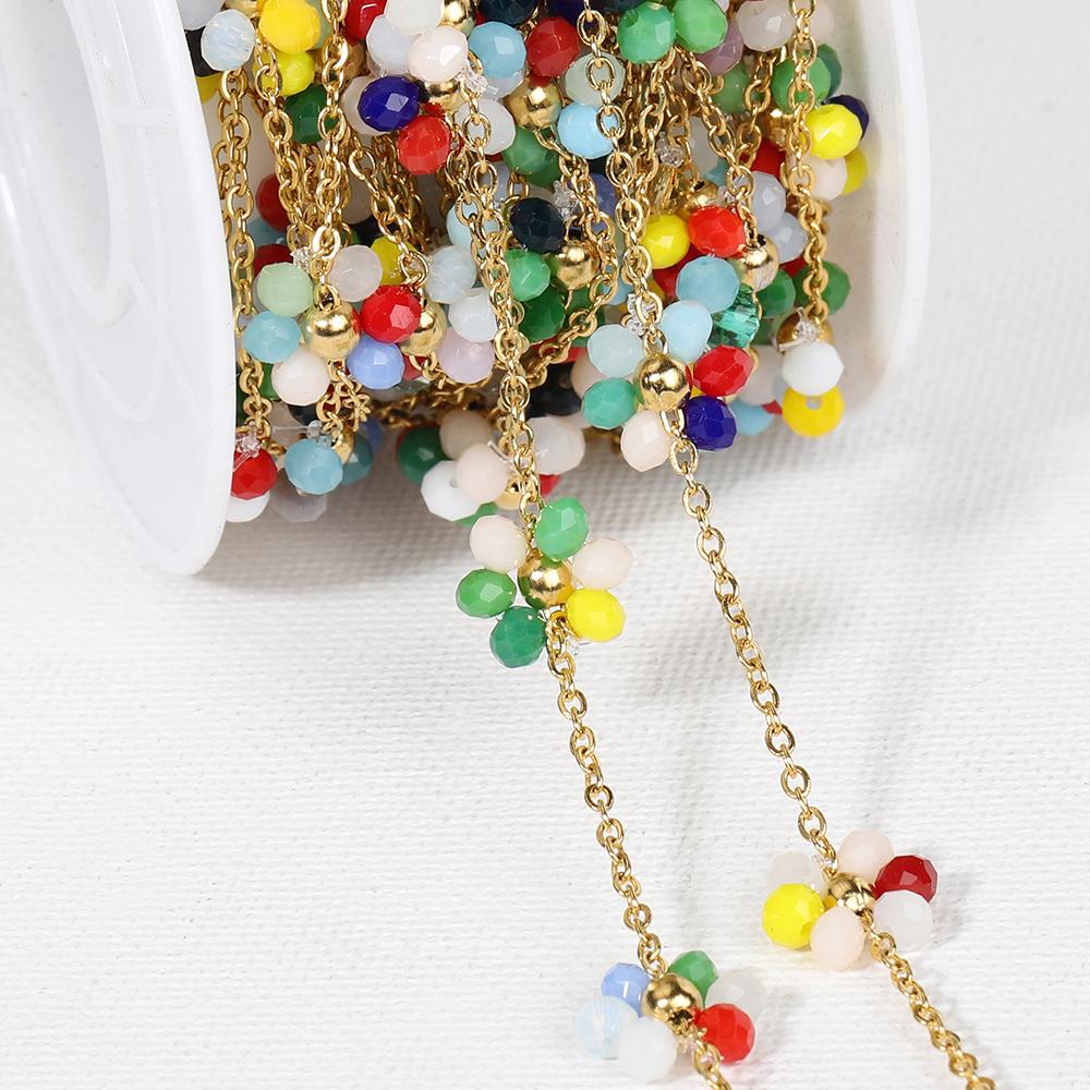 1Meter Stainless Steel Daisy Flower Imitation Pearl Beaded Chains for Necklace Bracelet Jewelry Making DIY Chain Supplies