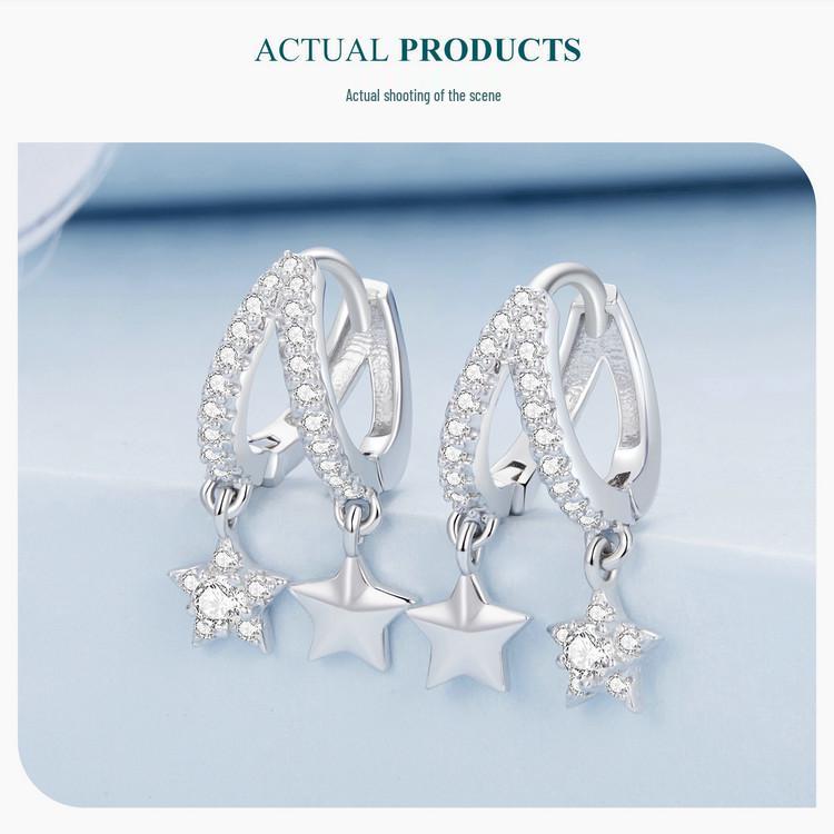 Avle Swaying Double Ring Star Earrings - S925 Sterling Silver, Cross-Border Women's Versatile Design