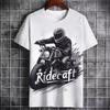 Vintage Heavy Motorcycle Print Summer Men's T-Shirt Street Tough Guy Style Personality Trend Short Sleeve Plus Size Top Clothing