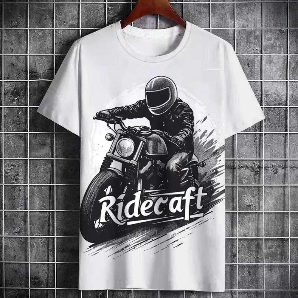 Vintage Heavy Motorcycle Print Summer Men's T-Shirt Street Tough Guy Style Personality Trend Short Sleeve Plus Size Top Clothing