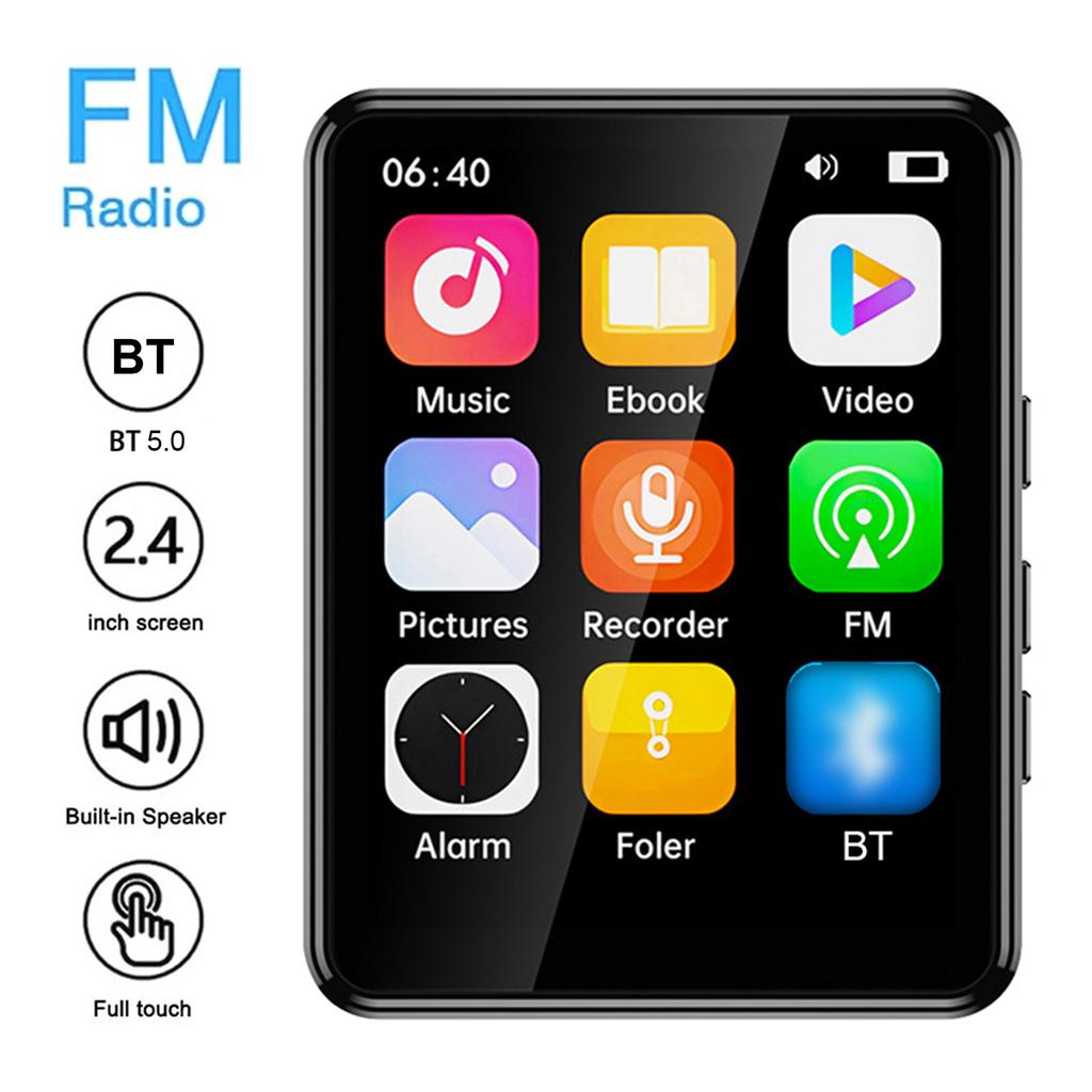 MP3 MP4 Player with Speaker 2.4 Inch Full Touch Screen BT with Built In Speaker and TF Card Expansion Supports for E