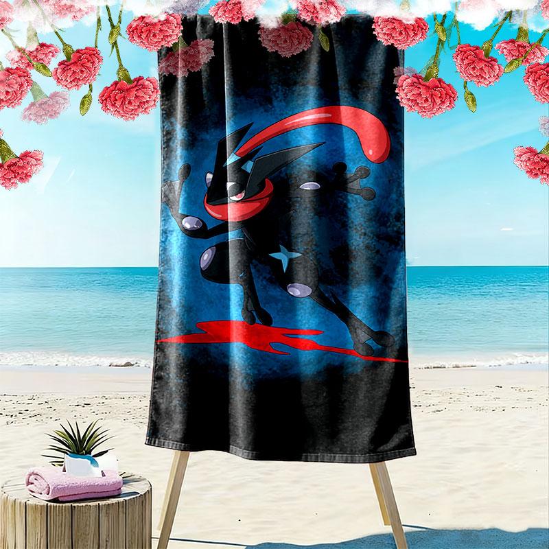Cartoon Pokemon Print Beach Towel, Large Soft Quick Dry Towel for Beach Camping Swimming