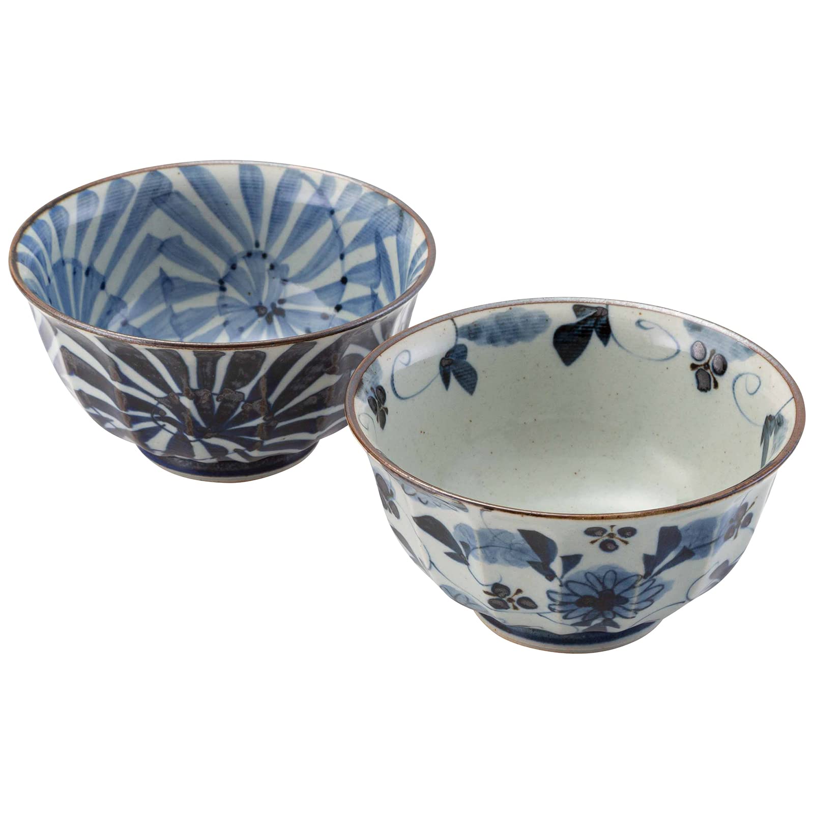 

Pair of 15cm Hasami Ware Multi-Purpose Bowls by Saikai Pottery, Hand-Painted with Antique Dyeing Pattern, Made in Japan, 20583, Navy, Gift Boxed