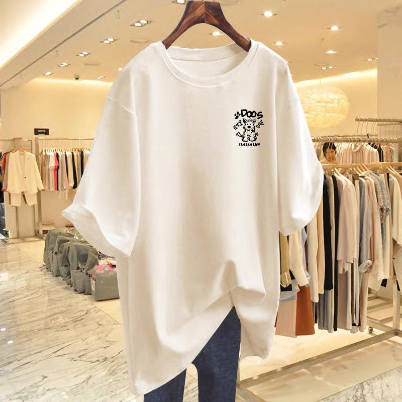 Damski casualowy T-shirt z czystej bawełny oversize biały - Rozmiar plus krótki rękaw letni top