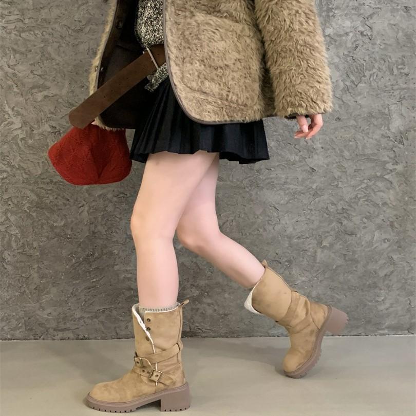 Retro thick-soled Maillard Martin boots for women 2025 autumn and winter new two-wear knee-length snow boots warm short boots for women