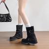 Keep it for yourself~ Thick-soled western cowboy pleated piled boots women's autumn and winter retro knight Martin boots thick heel trouser tube shor