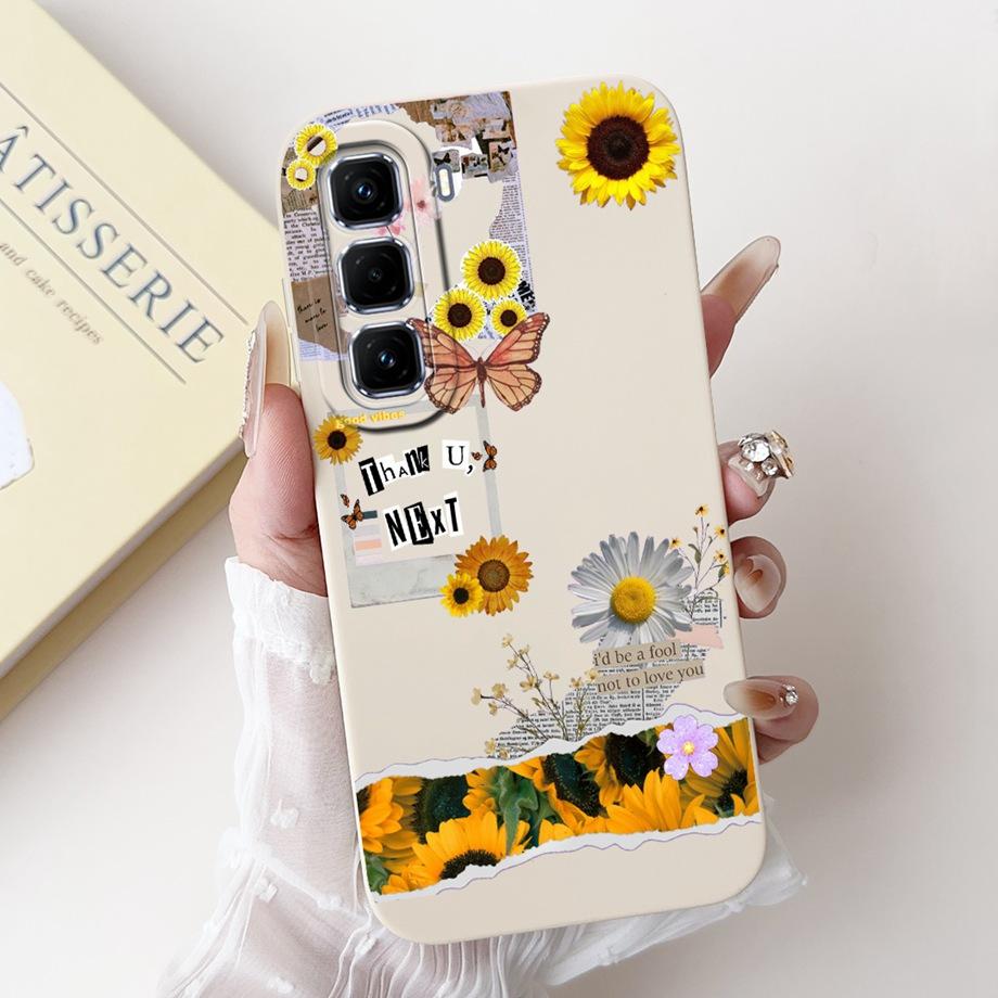 For Infinix Hot 50 Pro+ Hot50 Pro Hot 50 Pro Plus 4G Phone Case Soft Silicone Back Cover Love Heart Girly Flower Painting Fundas