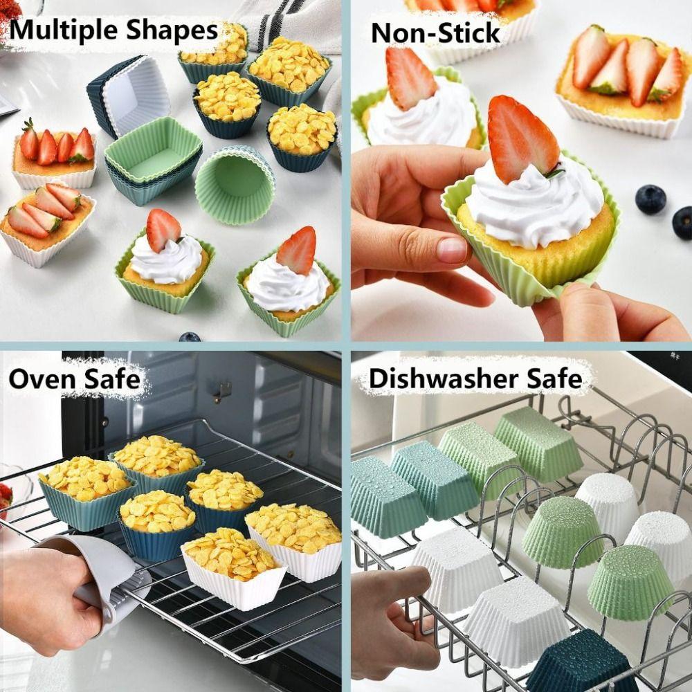 12Pcs Portable Silicone Cupcake Liners Non-Stick Reusable Muffin Liners Baking Cups Pastry Cake Molds