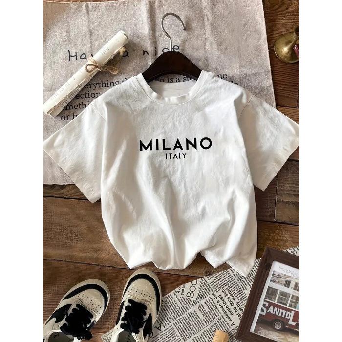 Cotton T-shirt Loose and Fashionable Round Neck Short-sleeved Top