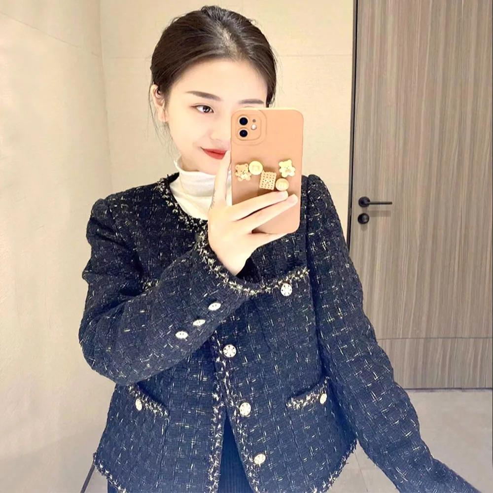 Woolen Tweed Coarse Lady Style Fiber Plaid Woven Fabric DIY Coat Clothing Dress Handmade Sewing Quilting Autumn Winter