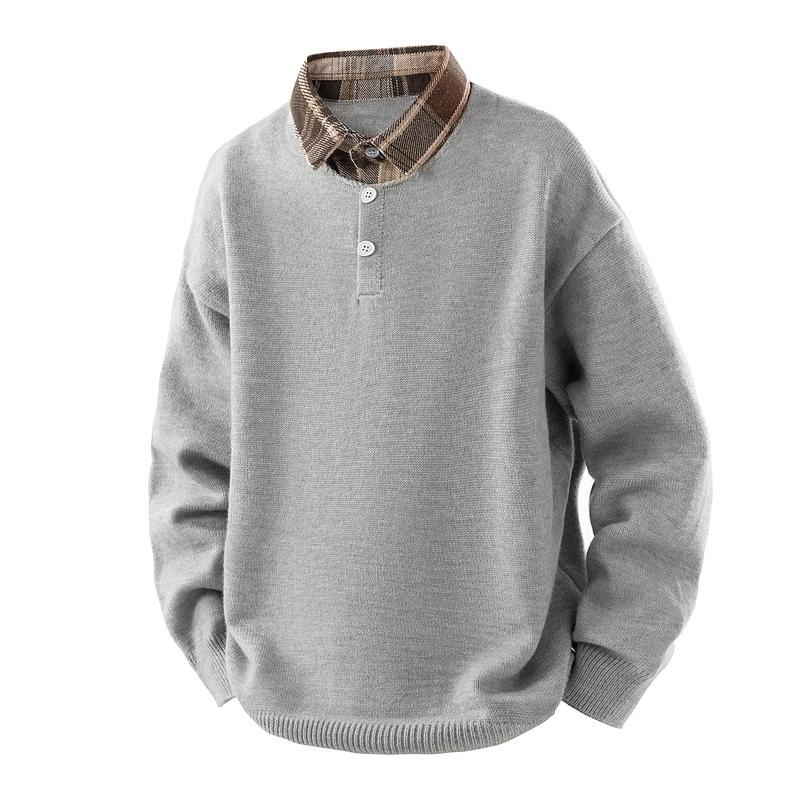 

Autumn and Winter Two-piece Shirts Sweaters Knitted Bottoming Shirts Men s Button-down Long-sleeved Pullover Fashion Tops L