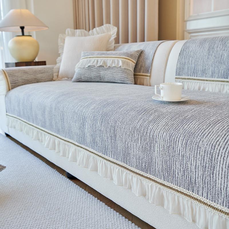 Französischer Creme-Wind Neue Chenille-Sofakissen Vier Jahreszeiten Universal Rutschfest All-Inclusive Universal-Schutzbezug Sitzkissen