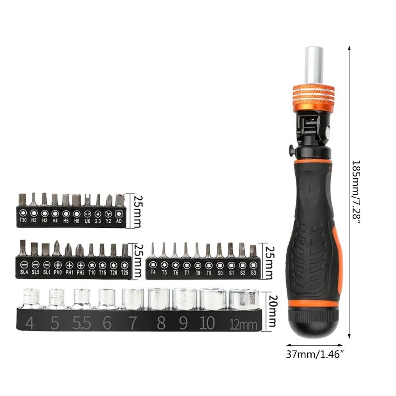 40pcs Versatile Magnetic Ratchet Screwdriver Set Compact Stubby Screwdriver with Bits Adjustable Rotations Screwdriver