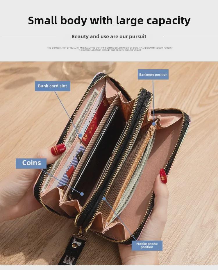 Damen-Geldbörse im neuen Stil mit Doppelreißverschluss und Laser-Motiv – Clutch mit großem Fassungsvermögen und weichem Münzfach