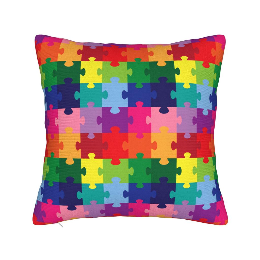 Bold Colorful Autism Puzzle Seamless Pattern Pillow Case Graphic Pillow Cover Novelty Pillowcases For Sofa Couch Bed Living Room