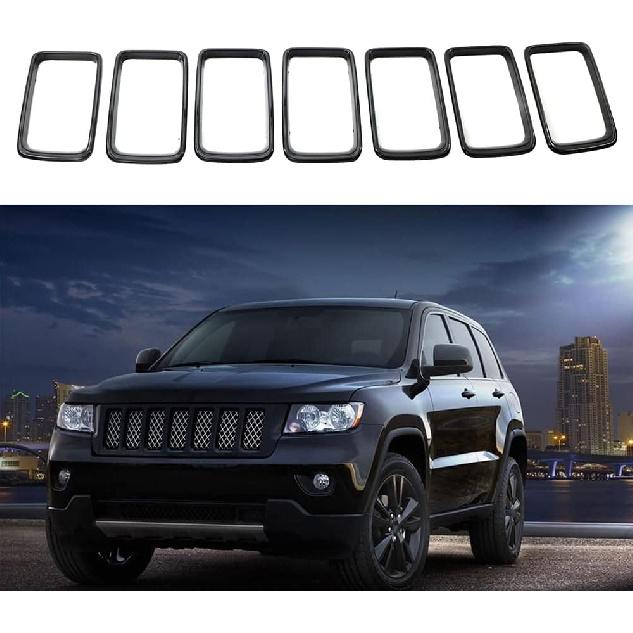 7PCS Front Grill Inserts Grille Cover Trim, Front Grill Rings Grille Inserts Cover Trim Kit, Compatible with Jeep Grand Cherokee 2014-2016, Chrome