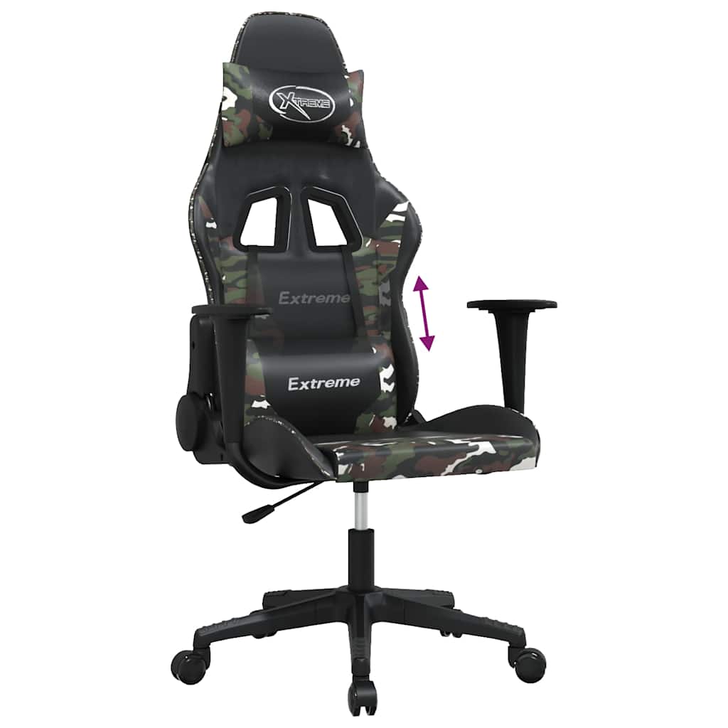 Gaming Chair with Massage Function Black and Camouflage Artificial Leather